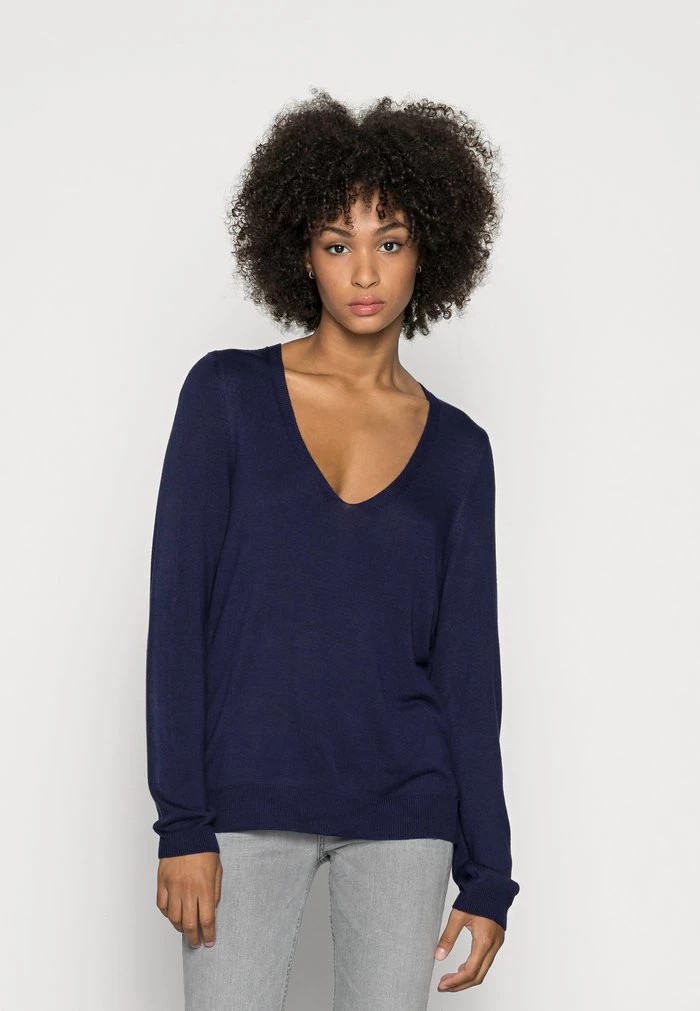 Pulls De Golf ANNA FIELD Anna Field Open V Neck Jumper Bleu Marine Femme | WQS-8187705